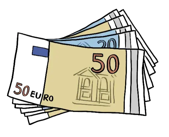 Mehrere Euro-Geldscheine, vorne ein 50-Euro-Schein.