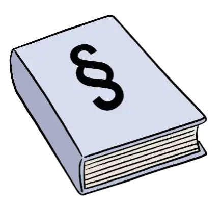 Illustration eines Gesetzbuchs mit Paragrafenzeichen.